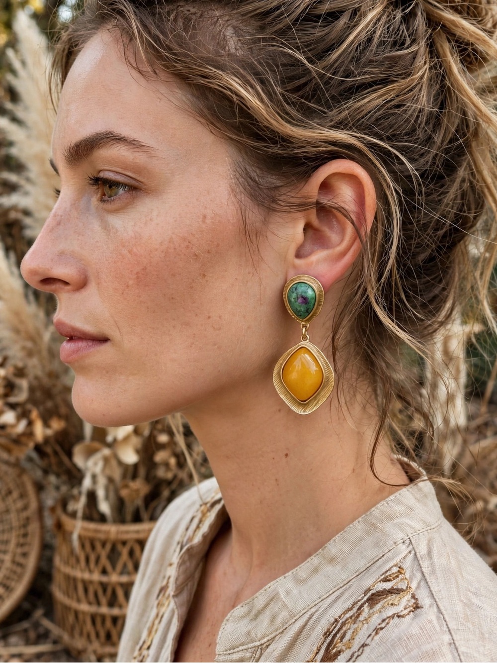 NEW Earrings Gold-Tone Hammered Dangle Earrings For Women 925 Silver Posts E075